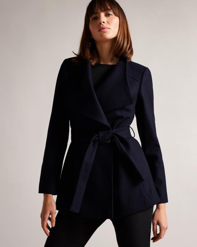 Manteau Ted Baker Short Wool Wrap Bleu Marine Femme | AXY-66838429